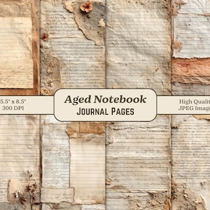 Blank Notebook Paper Junk Journal Pages, Vintage Old Printable Ephemera, Aged Beige Scrapbook Collage Sheet, Mixed Media Digital Backgrounds