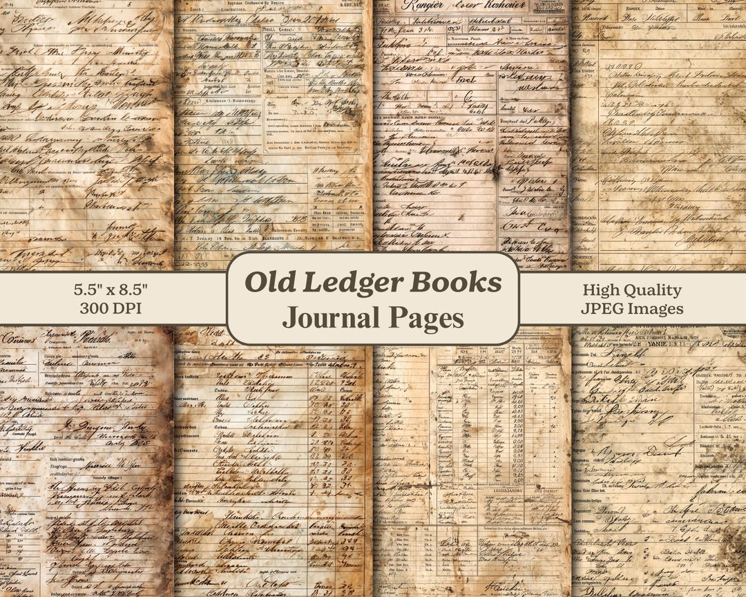 Vintage Ledger Paper Junk Journal Pages, Old Antique Rustic Scrapbook ...