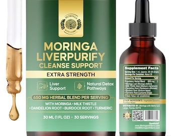 Moringa LiverPurify Cleanse Support Extract – Multi-Herb Botanical Drops with Moringa, Milk Thistle, Dandelion Root, Burdock Root & Turmeric