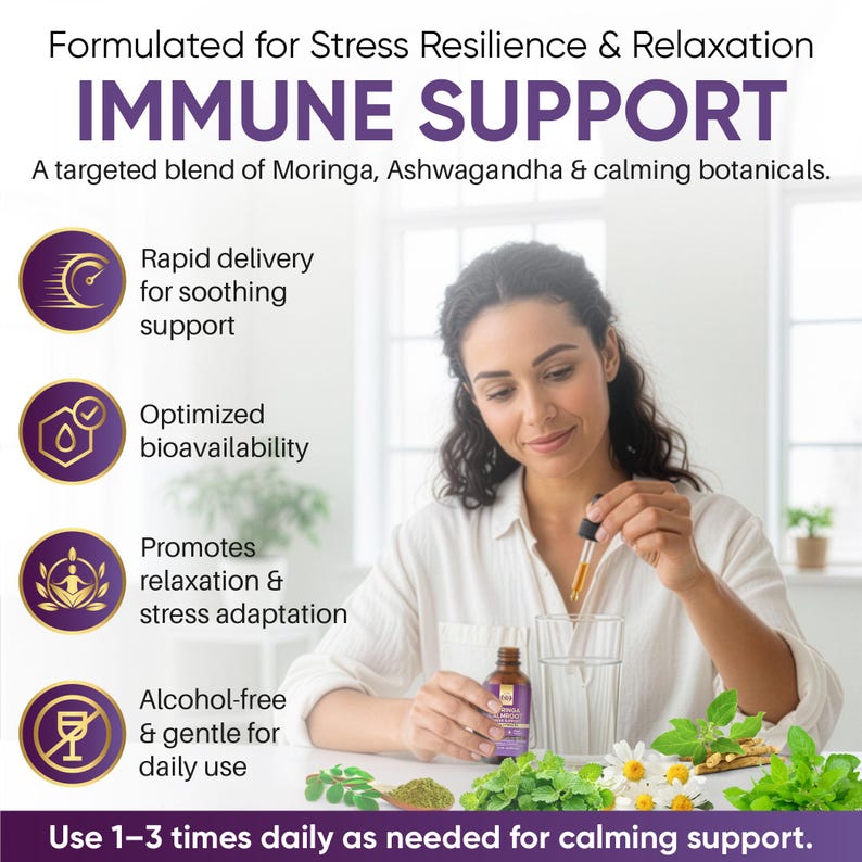 Moringa CalmRoot Stress Support Extract – Multi-Herb Botanical Drops with Moringa, Ashwagandha, Holy Basil, Lemon Balm & Chamomile bild 2