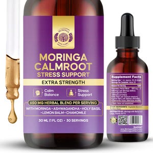 Moringa CalmRoot Stress Support Extract – Multi-Herb Botanical Drops with Moringa, Ashwagandha, Holy Basil, Lemon Balm & Chamomile bild 1