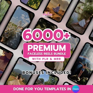 Faceless Reels Canva Templates PLR MRR Private Label Rights Master Resell Rights Faceless Digital Marketing Videos Photos Bundle Stock Video