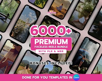 Faceless Reels Canva Templates PLR MRR Private Label Rights Master Resell Rights Faceless Digital Marketing Videos Photos Bundle Stock Video