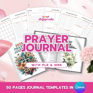 2025 Prayer Journal Editable Canva Template PLR MRR, Printable Prayer Journal, Faith Journal, Christian Journal, Devotion Notes