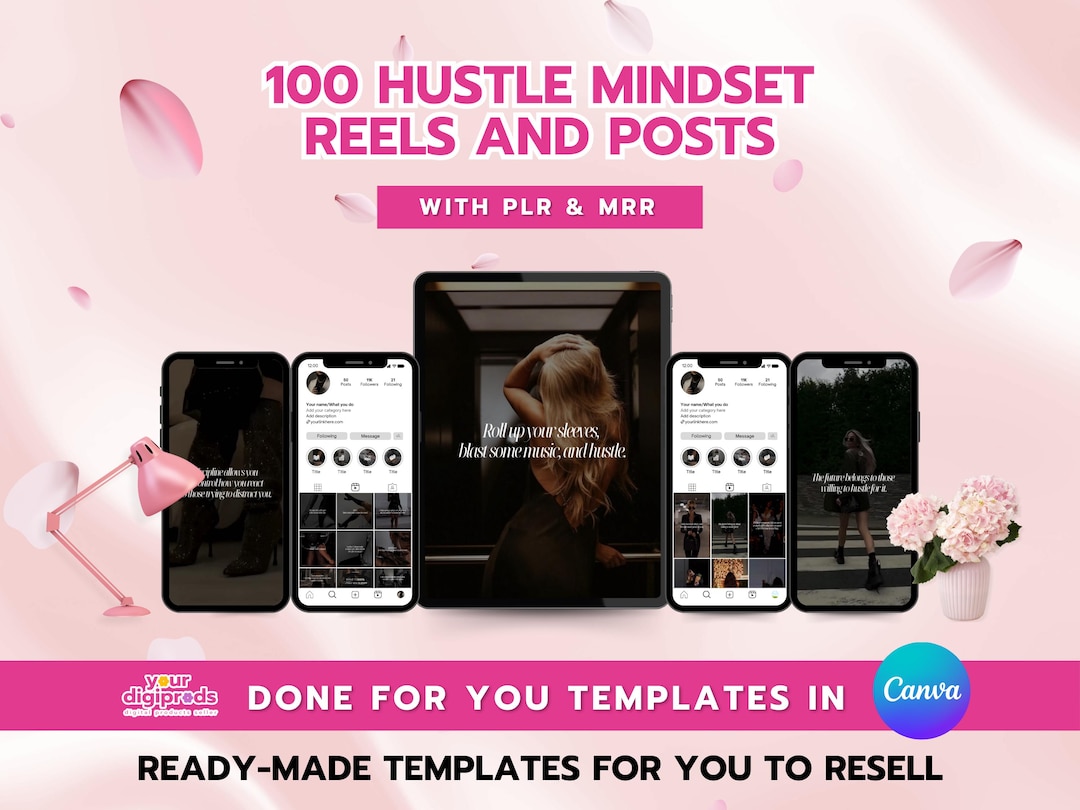 100 Hustling Mindset Reels and Posts Bundle Canva Templates PLR MRR ...
