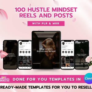 100 Hustling Mindset Reels and Posts Bundle Canva Templates PLR MRR Private Label Rights Master Resell Rights Social Media Bundle