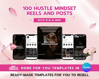 100 Hustling Mindset Reels and Posts Bundle Canva Templates PLR MRR Private Label Rights Master Resell Rights Social Media Bundle
