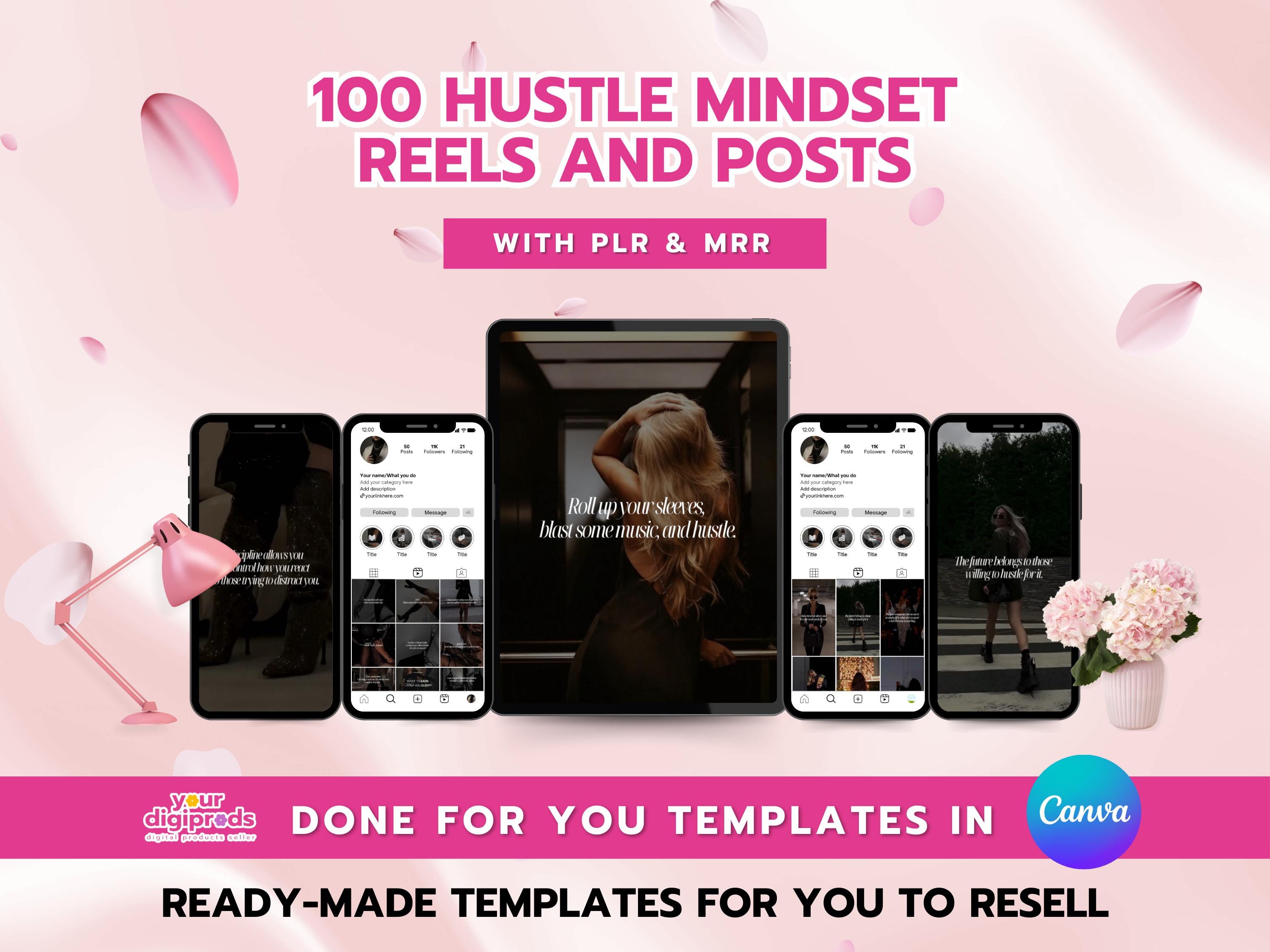 100 Hustling Mindset Reels and Posts Bundle Canva Templates PLR MRR ...