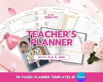 2026 Teacher Planner Editable Canva Template PLR MRR, Classroom Management Planner, Educator Planner, Teacher Simple Planner Journal