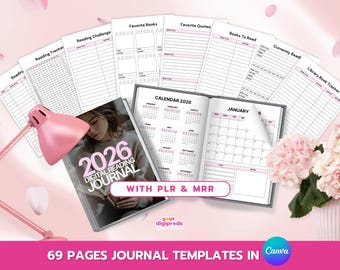 2026 Digital Reading Journal Canva Templates PLR MRR, Private Label Rights, Master Resell Rights, Book Lover, Book Reader Journal, Organizer