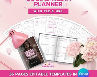Socialmediaplanner voor de verkoop van digitale producten Canva-sjablonen met PLR MRR huismerkrechten Master doorverkooprechten Passief inkomen