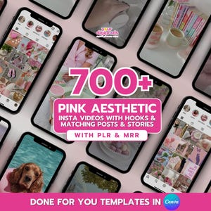 Pink Aesthetic Instagram-bundel Canva-sjablonen PLR MRR, Instagram Pink Reel-videobundel, roze stockfoto&#39;s, Aesthetic Reels-videobundel