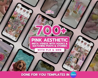 Pink Aesthetic Instagram Bundle Canva Templates PLR MRR, Instagram Pink Reel Videos Bundle, Pink Stock Photos, Aesthetic Reels Stock Video