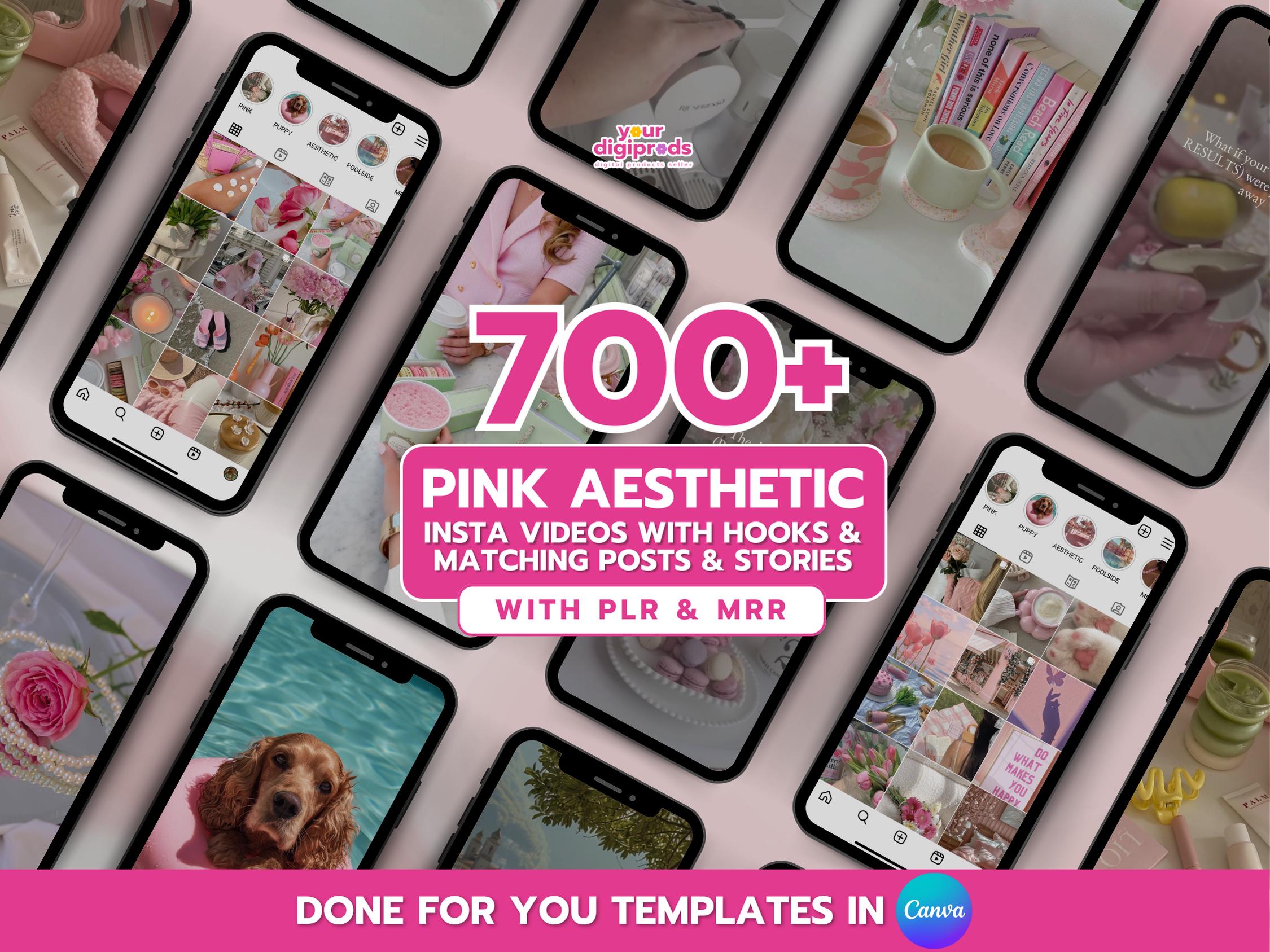 Pink Aesthetic Instagram Bundle Canva Templates PLR MRR, Instagram Pink ...