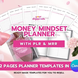 Geld Mindset Planer Canva Templates mit PLR MRR Eigenmarkenrechte Master Resell Geld Manifestation Manifestieren Geld Bearbeitbarer Planner