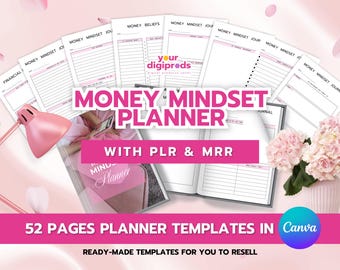 Money Mindset Planner Canva Templates with PLR MRR Private Label Rights Master Resell Money Manifestation Manifesting Money Editable Planner