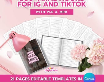 300 Viral Hooks for Instagram and TikTok Templates in Canva with PLR MRR Private Label Rights Master Resell Rights
