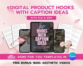 Digital Product Reel Hooks with Matching Caption Ideas Bundle Canva Templates with PLR MRR Private Label Rights Master Resell Rights