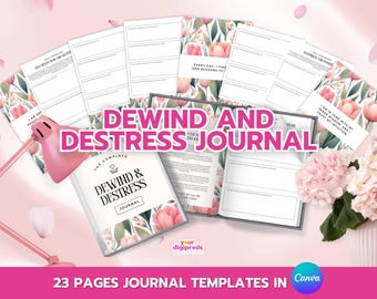 Dewind and Destress Journal Editable Canva Templates, Self-care Journal, Mindfulness Journal, Stress Relief Journal, Mental Wellness Journal