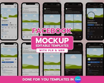 Facebook Mobile App Mockup Canva Templates, FB Mockup, FB Story, Social Media Mockup, iPhone Mockup, Social Media Manager, plr mrr