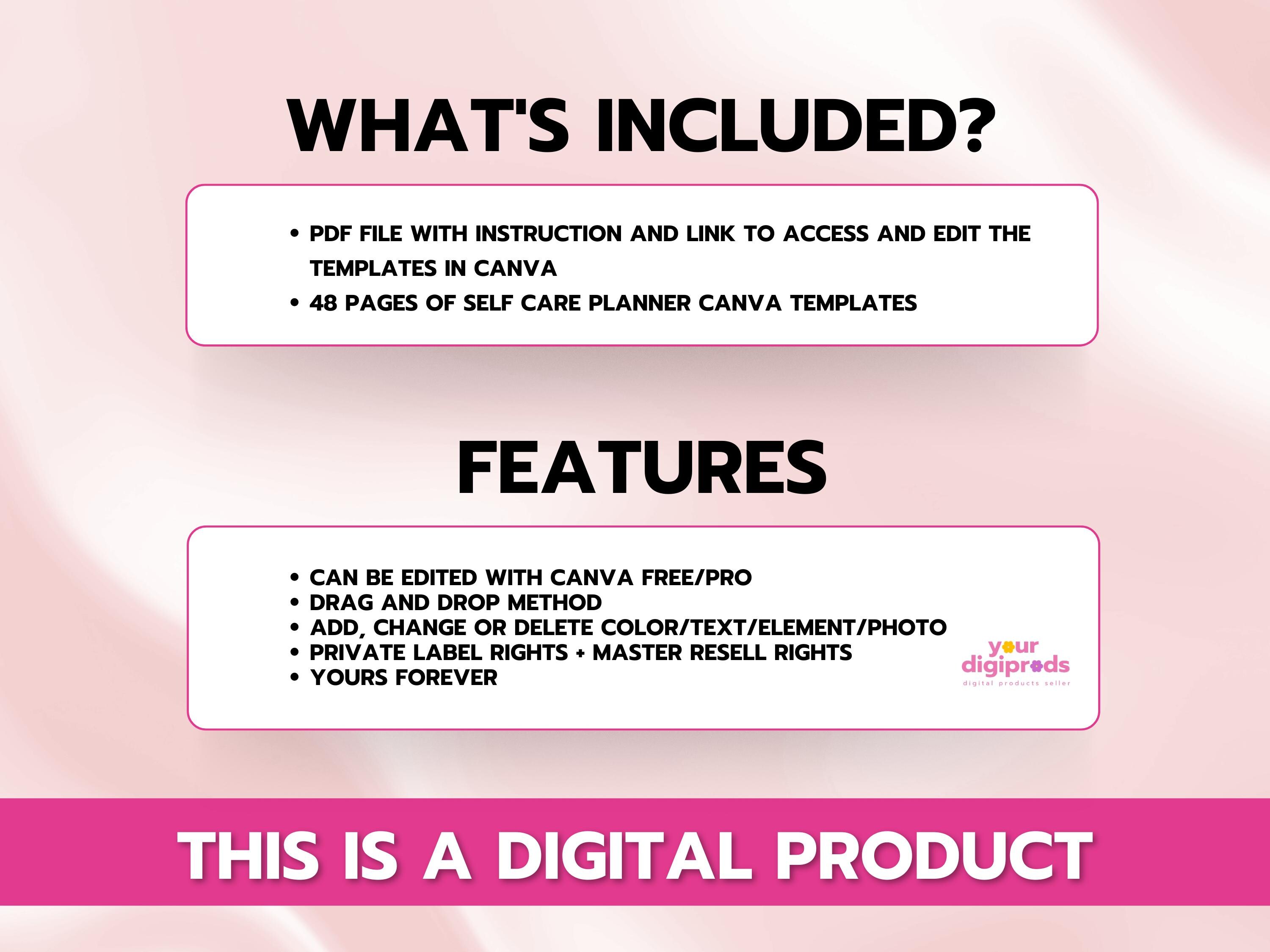Self-care Planner Canva Templates With PLR MRR Private Label Rights ...