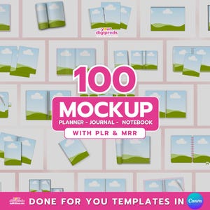 Planner, diario, quaderno, rivista, libro, mockup, modelli Canva, PLR, MRR, diritti di etichetta privata, diritti di rivendita master, mockup di prodotto digitale