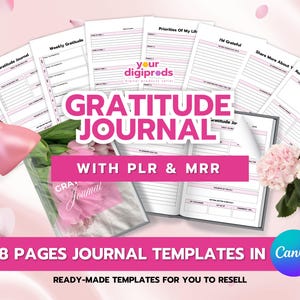 Modelli di diario della gratitudine Canva con diritti di etichetta privata PLR MRR, diritti di rivendita master, reddito passivo, modelli di diario, diario modificabile
