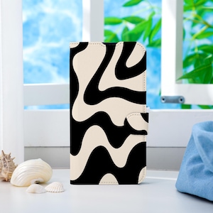 Capa de telefone personalizada com redemoinho preto e branco, capa de telefone tipo carteira com compartimento para cartão, capa de telefone tipo carteira para iPhone 16 15 14 13 Pro Max X XS