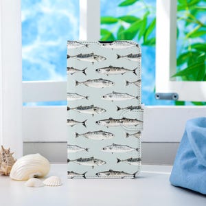 Capa de telefone personalizada Shoal of Fish, capa de telefone tipo carteira com compartimento para cartão, capa de telefone tipo carteira para iPhone 16 15 14 13 Pro Max X XS