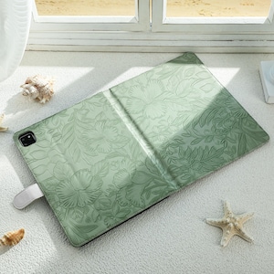 Green Carve PUレザー iPadケース Air 13インチ 11インチ Air 5/4/3、iPad Pro 11インチ 13インチ、iPad 10インチ 10.9インチ iPad Mini 7/6/5/4 ケースカバー、ペンシルホルダー付き