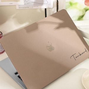 Étui MacBook en cuir Litchi brun clair, Macbook personnalisé pour Air 15/13/11 pouces Macbook Pro 13/14/15/16 M2 M3 M4 2023 2024, housse d’ordinateur portable