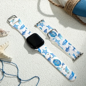 Starfish Shells Personalized Apple Watch Strap, Silicone Apple Watch Band, Suitable for Series Ultra 38 mm 41 mm 42 mm 44 mm 45 mm 46 mm 49 mm