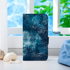 Capa de telefone personalizada Shining Nebula, capa de telefone tipo carteira com compartimento para cartão, capa de telefone tipo carteira para iPhone 16 15 14 13 Pro Max X XS