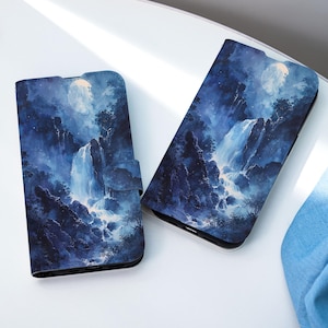 Capa de telefone personalizada Mountain Falls, capa de telefone tipo carteira com compartimento para cartão, capa de telefone tipo carteira para iPhone 16 15 14 13 12 Pro Max X XS