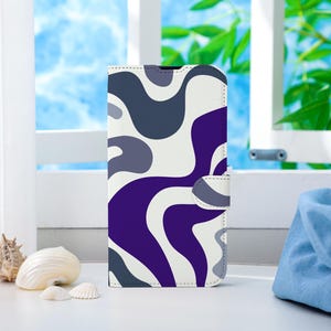 Capa de telefone personalizada com redemoinho abstrato roxo, capa de telefone tipo carteira com compartimento para cartão, capa de telefone tipo carteira para iPhone 16 15 14 13 Pro Max X XS