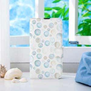 Capa de telefone personalizada azul e branca pérola oceano, capa de telefone carteira com compartimento para cartão, capa de telefone carteira flip para iPhone 16 15 14 13 Pro Max X XS