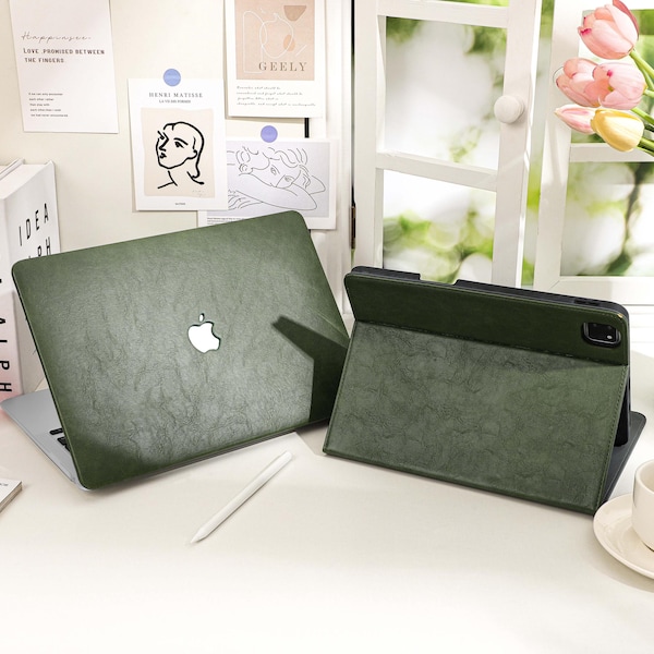 Capa vintage verde em couro PU para iPad Air 13" 11", Air 5 4 3, iPad Pro 11" 13", iPad 10ª geração 10.9", iPad Mini 7 6 5 4, com suporte para Apple Pencil.
