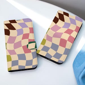 Capa de telefone personalizada com mosaicos coloridos, capa de telefone tipo carteira com compartimento para cartão, capa de telefone tipo carteira para iPhone 16 15 14 13 Pro Max X XS