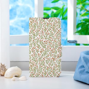 Étui portefeuille personnalisé avec mini buisson de fleurs, avec fente pour carte, pour iPhone 16, 15, 14, 13 Pro Max, X, XS