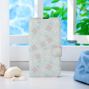 Capa de telefone personalizada com flores fofas, capa de telefone tipo carteira com compartimento para cartão, capa de telefone tipo carteira para iPhone 16 15 14 13 Pro Max X XS