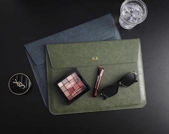 Custodia per laptop in pelle vegana vintage rustica, borsa per laptop personalizzata, custodia in pelle per MacBook, custodia per laptop da 13-16 pollici, regali per lei