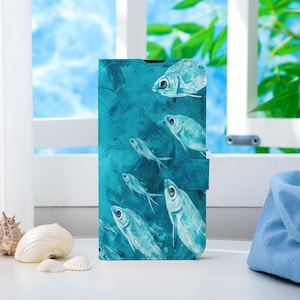 Shoal of Fish Personalized Phone Case, Wallet Phone Case with Card Slot, Wallet Flip Phone Case for iPhone 16 15 14 13 Pro Max X XS
