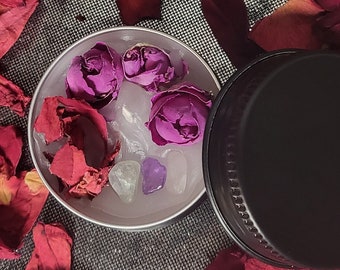 Strong "fertility candle" releases blockages and increases fertility, the desire to have children, with healing stones, herbs and flowers, tea light box