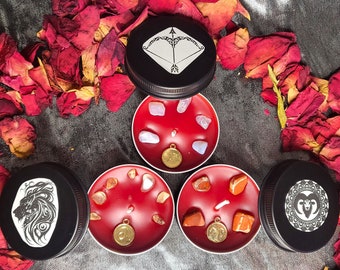 Sternzeichenkerze – Löwe, Widder, Schütze , Geburtstagskerze, Geschenk, Taufe, Geburt, mit Anhänger für Kette und Heilsteinen