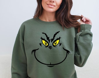 Sudadera unisex con cara de Grinch: divertida sudadera con capucha de Grinchmas