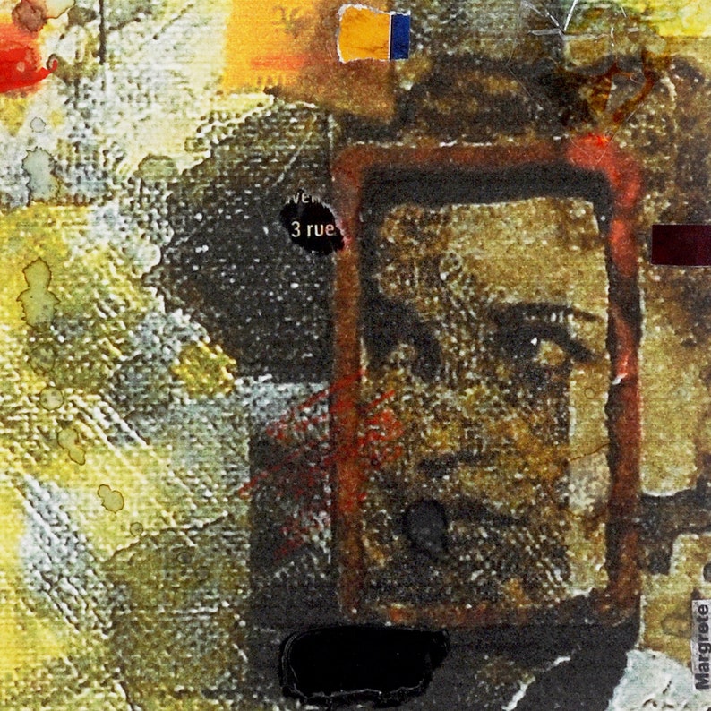 MARGRETE Portraits homme et femmes Noir jaune rouge noir Collage original et impression d'art avec mixed média Passe-partout ou cadre image 3