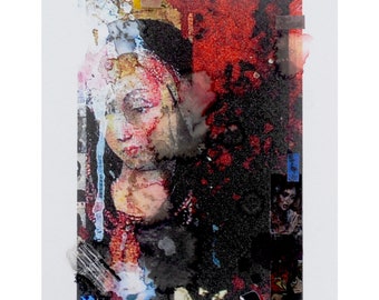 MARYAM / Impression d'art originale d'un portrait de Marie avec collage.