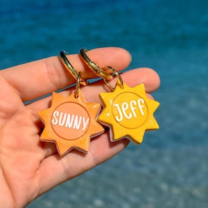 Etiqueta de identificación personalizada para mascotas, etiqueta de arcilla para mascotas, etiqueta de resina para mascotas, etiqueta para perro, etiqueta para mascota hecha a mano, etiqueta de identificación personalizada para mascotas, sol, accesorio para mascotas, etiqueta para gato