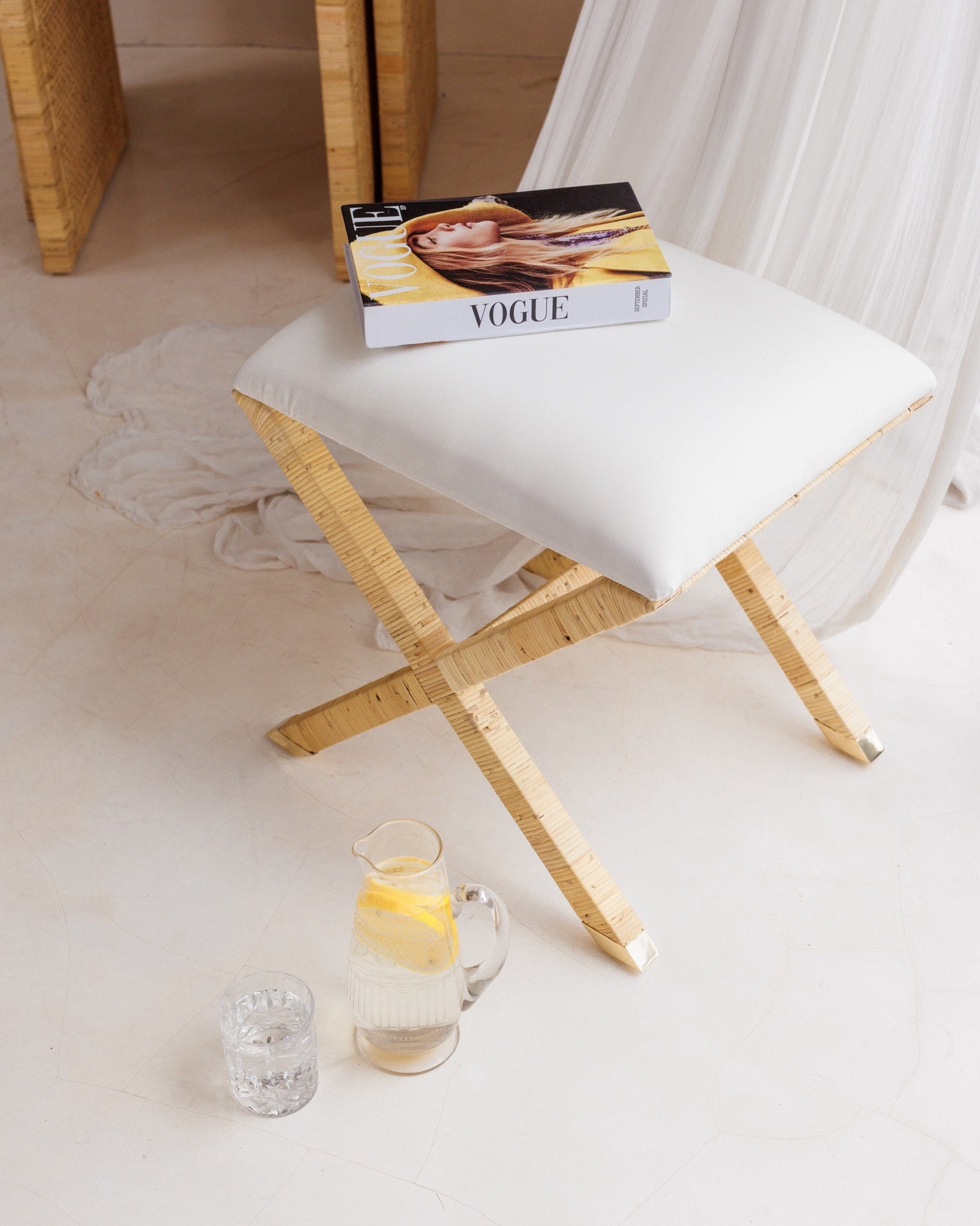 Rattan Side Table, Round Side Table, Living Room Table, Handmade