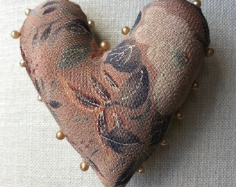 Heart Pincushion Made from Vintage Japanese Kimono Silk, Handmade Sewing Accessory, Quilter Gift - floral